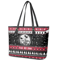 Fa La La La Snowman Tree Xmas Christmas Leather Tote Bag Xmas Holiday Patterns - Wonder Print Shop