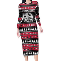 Fa La La La Snowman Tree Xmas Christmas Long Sleeve Bodycon Dress Xmas Holiday Patterns - Wonder Print Shop