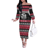 Fa La La La Snowman Tree Xmas Christmas Off The Shoulder Long Sleeve Dress Xmas Holiday Patterns - Wonder Print Shop