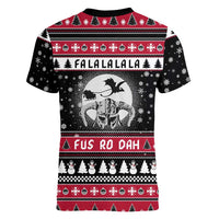 Fa La La La Snowman Tree Xmas Christmas Women V-Neck T-Shirt Xmas Holiday Patterns - Wonder Print Shop