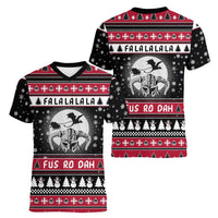 Fa La La La Snowman Tree Xmas Christmas Women V-Neck T-Shirt Xmas Holiday Patterns - Wonder Print Shop