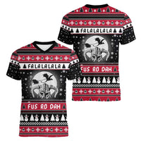 Fa La La La Snowman Tree Xmas Christmas Women V-Neck T-Shirt Xmas Holiday Patterns - Wonder Print Shop