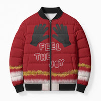 Feel The Joy Christmas Bomber Puffer Jacket Xmas Holiday Patterns - Wonder Print Shop