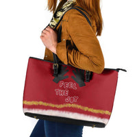 Feel The Joy Christmas Leather Tote Bag Xmas Holiday Patterns - Wonder Print Shop