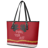 Feel The Joy Christmas Leather Tote Bag Xmas Holiday Patterns - Wonder Print Shop