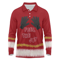 Feel The Joy Christmas Long Sleeve Polo Shirt Xmas Holiday Patterns - Wonder Print Shop