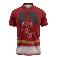 Feel The Joy Christmas Zipper Polo Shirt Xmas Holiday Patterns - Wonder Print Shop