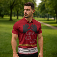 Feel The Joy Christmas Zipper Polo Shirt Xmas Holiday Patterns - Wonder Print Shop