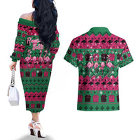 Firefighter Presents Christmas Couples Matching Off The Shoulder Long Sleeve Dress and Hawaiian Shirt Xmas Holiday Patterns - Wonder Print Shop