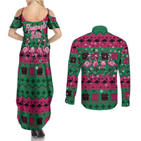 Firefighter Presents Christmas Couples Matching Summer Maxi Dress and Long Sleeve Button Shirt Xmas Holiday Patterns - Wonder Print Shop