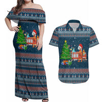 Flamingle Bells Xmas Christmas Couples Matching Off Shoulder Maxi Dress and Hawaiian Shirt Xmas Holiday Patterns - Wonder Print Shop