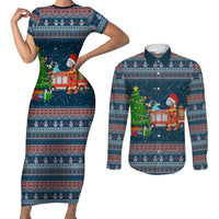 Flamingle Bells Xmas Christmas Couples Matching Short Sleeve Bodycon Dress and Long Sleeve Button Shirt Xmas Holiday Patterns - Wonder Print Shop