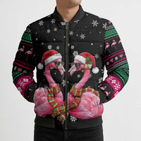 Flamingo Couple Christmas Bomber Puffer Jacket Xmas Holiday Patterns - Wonder Print Shop
