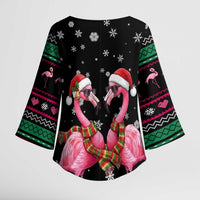 Flamingo Couple Christmas Kimono Sleeve Blouse Xmas Holiday Patterns - Wonder Print Shop