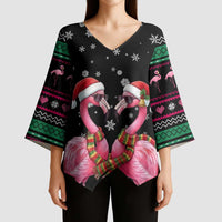 Flamingo Couple Christmas Kimono Sleeve Blouse Xmas Holiday Patterns - Wonder Print Shop