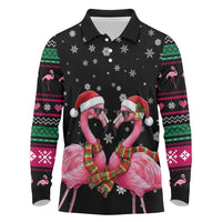Flamingo Couple Christmas Long Sleeve Polo Shirt Xmas Holiday Patterns - Wonder Print Shop