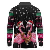 Flamingo Couple Christmas Long Sleeve Polo Shirt Xmas Holiday Patterns - Wonder Print Shop