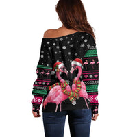 Flamingo Couple Christmas Off Shoulder Sweater Xmas Holiday Patterns - Wonder Print Shop