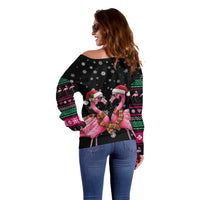 Flamingo Couple Christmas Off Shoulder Sweater Xmas Holiday Patterns - Wonder Print Shop