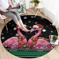 Flamingo Couple Christmas Round Carpet Xmas Holiday Patterns - Wonder Print Shop