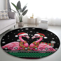 Flamingo Couple Christmas Round Carpet Xmas Holiday Patterns - Wonder Print Shop