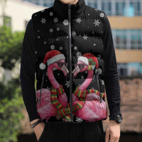 Flamingo Couple Christmas Sleeveless Puffer Jacket Xmas Holiday Patterns - Wonder Print Shop