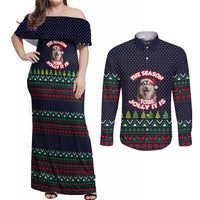 The Season To Be Jolly Siberian Husky Xmas Ball Christmas Couples Matching Off Shoulder Maxi Dress and Long Sleeve Button Shirt Xmas Holiday Patterns - Wonder Print Shop