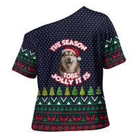 The Season To Be Jolly Siberian Husky Xmas Ball Christmas Cross Shoulder Shirt Xmas Holiday Patterns - Wonder Print Shop