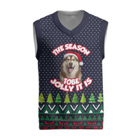 The Season To Be Jolly Siberian Husky Xmas Ball Christmas Knitted V-Neck Vest Xmas Holiday Patterns - Wonder Print Shop