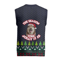 The Season To Be Jolly Siberian Husky Xmas Ball Christmas Knitted V-Neck Vest Xmas Holiday Patterns - Wonder Print Shop