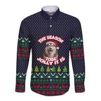 The Season To Be Jolly Siberian Husky Xmas Ball Christmas Long Sleeve Button Shirt Xmas Holiday Patterns - Wonder Print Shop
