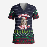 The Season To Be Jolly Siberian Husky Xmas Ball Christmas Scrub Top Xmas Holiday Patterns - Wonder Print Shop