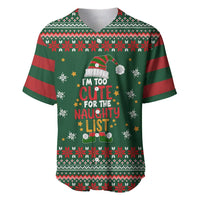 Too Cute For The Naughty List Christmas Baseball Jersey Xmas Holiday Patterns - Wonder Print Shop
