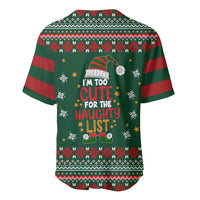 Too Cute For The Naughty List Christmas Baseball Jersey Xmas Holiday Patterns - Wonder Print Shop