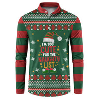 Too Cute For The Naughty List Christmas Button Sweatshirt Xmas Holiday Patterns - Wonder Print Shop