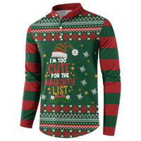Too Cute For The Naughty List Christmas Button Sweatshirt Xmas Holiday Patterns - Wonder Print Shop