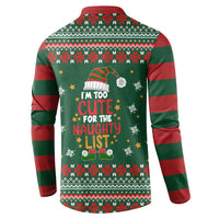 Too Cute For The Naughty List Christmas Button Sweatshirt Xmas Holiday Patterns - Wonder Print Shop
