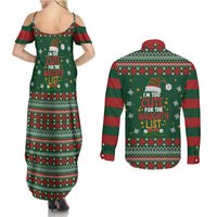 Too Cute For The Naughty List Christmas Couples Matching Summer Maxi Dress and Long Sleeve Button Shirt Xmas Holiday Patterns - Wonder Print Shop