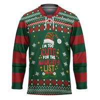 Too Cute For The Naughty List Christmas Hockey Jersey Xmas Holiday Patterns - Wonder Print Shop