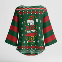 Too Cute For The Naughty List Christmas Kimono Sleeve Blouse Xmas Holiday Patterns - Wonder Print Shop