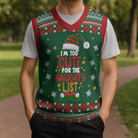 Too Cute For The Naughty List Christmas Knitted V-Neck Vest Xmas Holiday Patterns - Wonder Print Shop