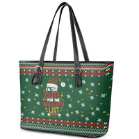 Too Cute For The Naughty List Christmas Leather Tote Bag Xmas Holiday Patterns - Wonder Print Shop