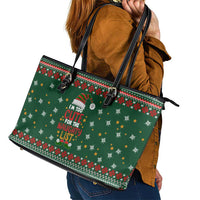 Too Cute For The Naughty List Christmas Leather Tote Bag Xmas Holiday Patterns - Wonder Print Shop