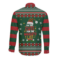 Too Cute For The Naughty List Christmas Long Sleeve Button Shirt Xmas Holiday Patterns - Wonder Print Shop
