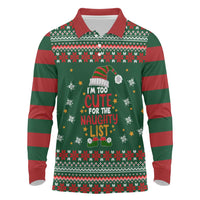 Too Cute For The Naughty List Christmas Long Sleeve Polo Shirt Xmas Holiday Patterns - Wonder Print Shop