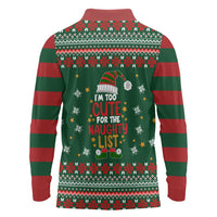 Too Cute For The Naughty List Christmas Long Sleeve Polo Shirt Xmas Holiday Patterns - Wonder Print Shop