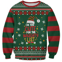 Too Cute For The Naughty List Christmas Sweatshirt Xmas Holiday Patterns - Wonder Print Shop