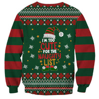 Too Cute For The Naughty List Christmas Sweatshirt Xmas Holiday Patterns - Wonder Print Shop