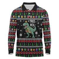 Tree Rex Christmas Long Sleeve Polo Shirt Xmas Holiday Patterns - Wonder Print Shop