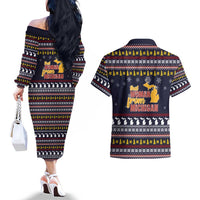 That Woman From Michigan Christmas Couples Matching Off The Shoulder Long Sleeve Dress and Hawaiian Shirt Xmas Holiday Patterns - Wonder Print Shop